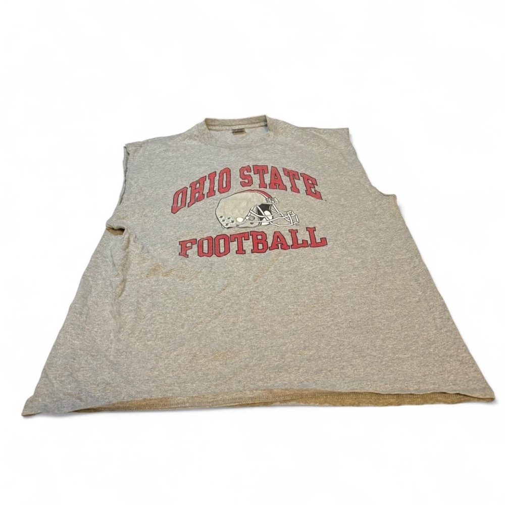 Ohio State Football Vintage Sleeveless Tee - Gray with Red Print